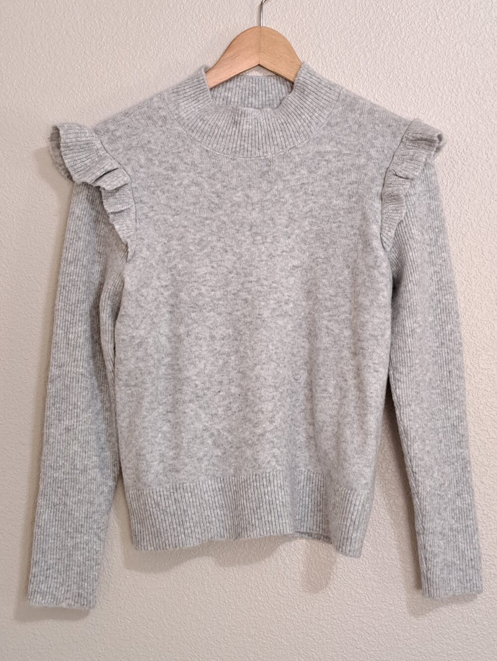 Loft Shoulder Ruffle Mock Neck Sweater Small - Picture 2 of 8